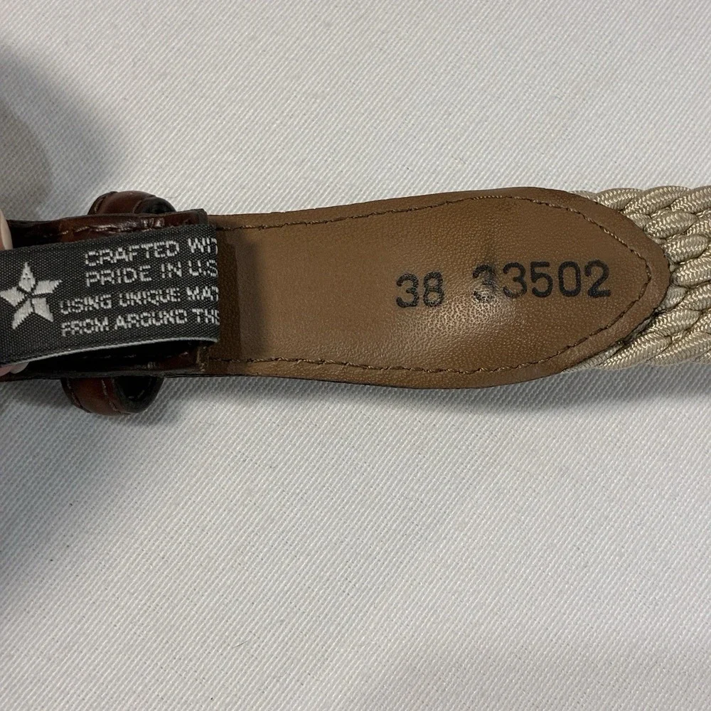 VTG Brighton Mens Braided Belt‎ 38 Croc Embossed Leather Brass USA Heritage Prep